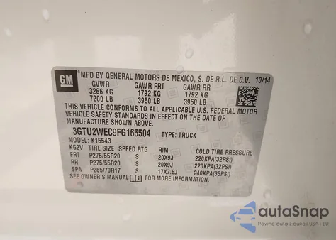 2015 GMC Sierra K1500 Denali from USA, damaged, VIN 3GTU2WEC9FG165504